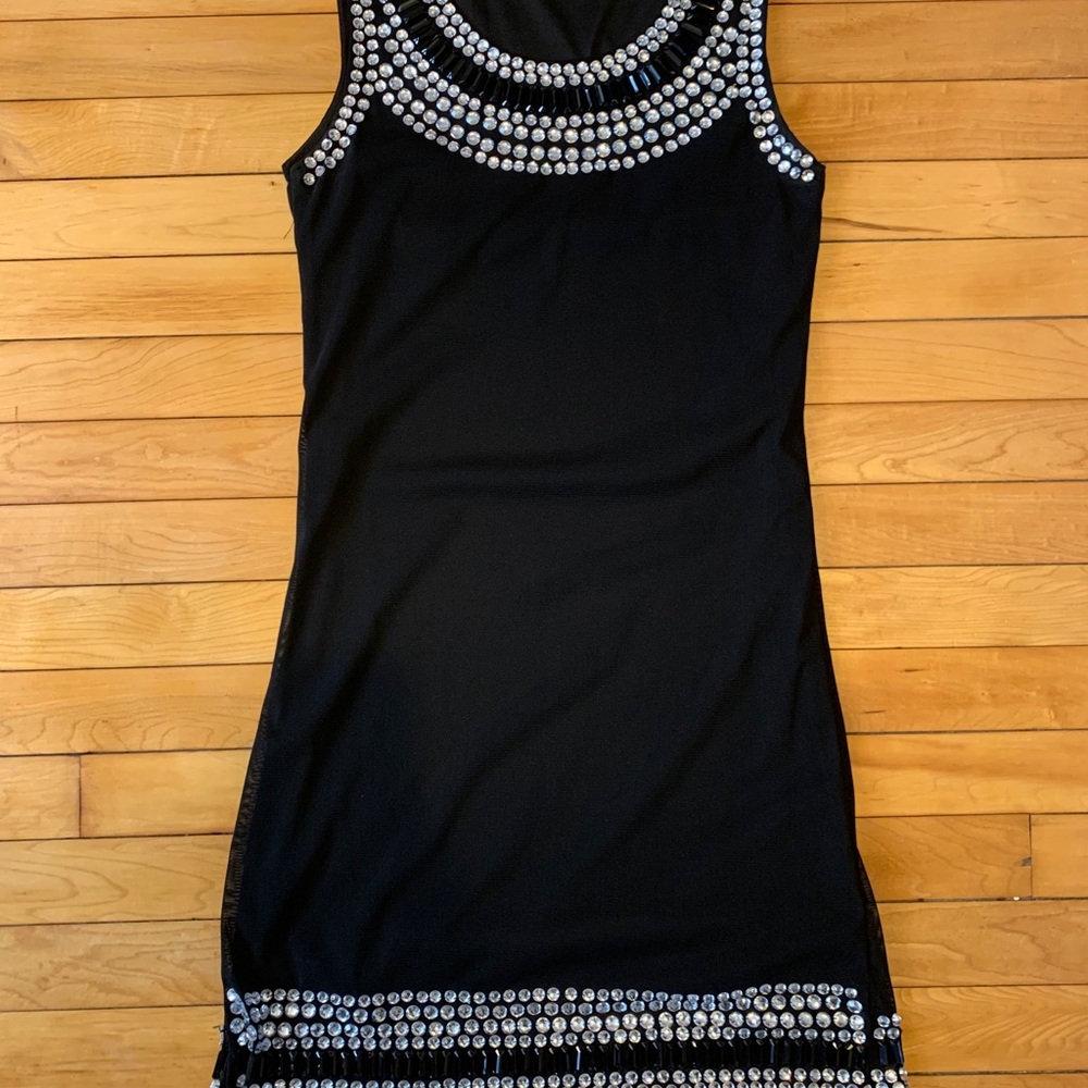Black Bodycon Dress w/ Rhinestones, size M
